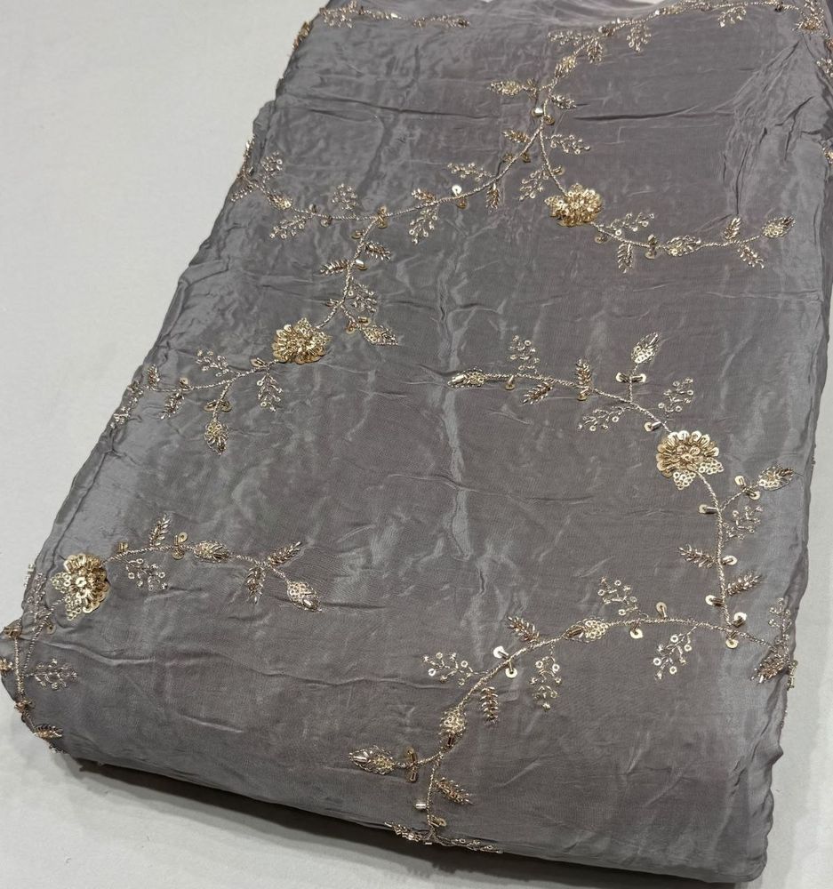 Crepe Sequence Zari Embroidery Grey