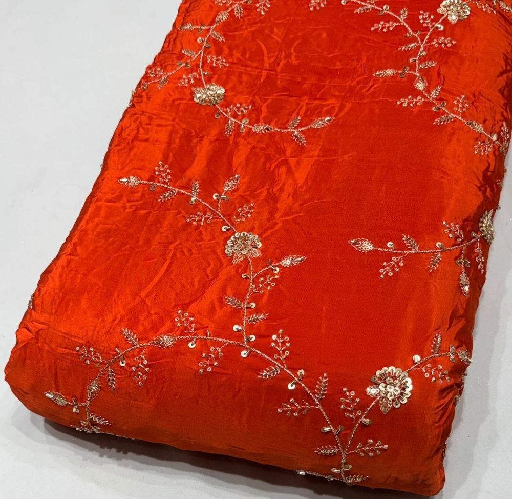 Crepe Sequence Zari Embroidery Orange