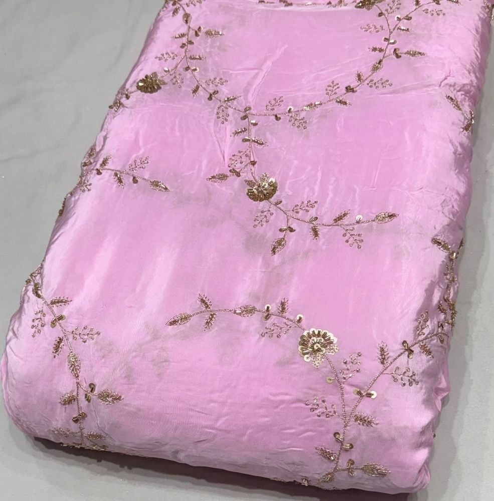 Crepe Sequence Zari Embroidery Pink