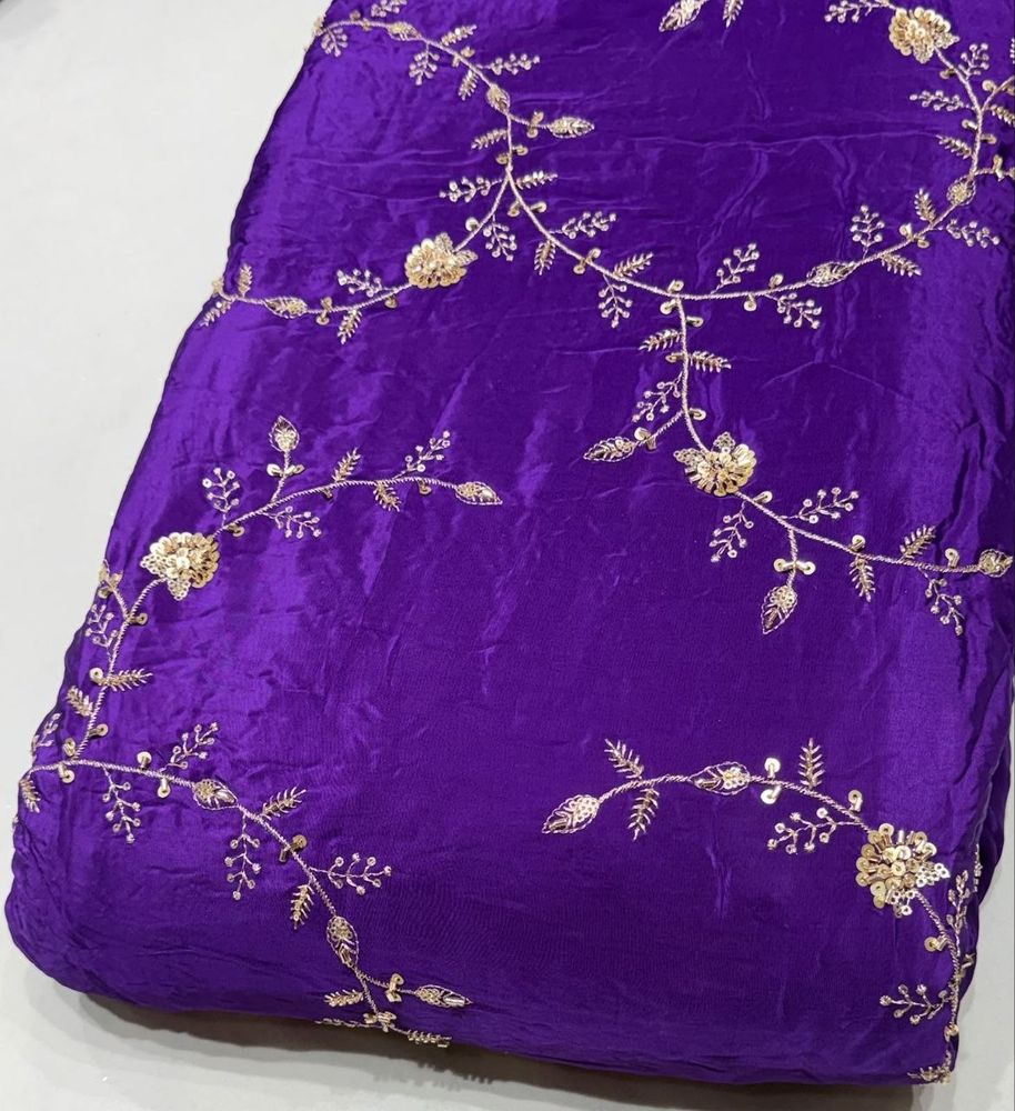 Crepe Sequence Zari Embroidery Purple