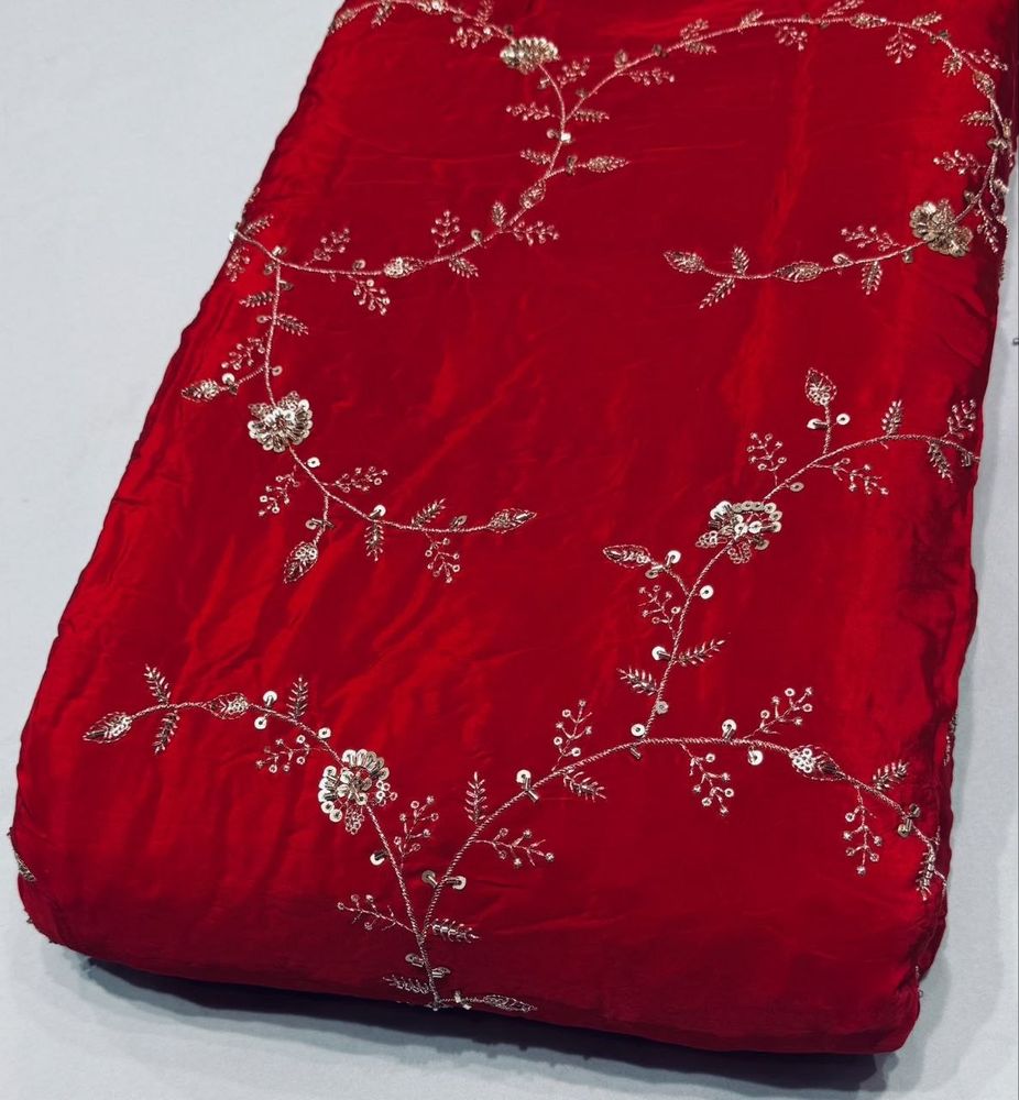Crepe Sequence Zari Embroidery Red