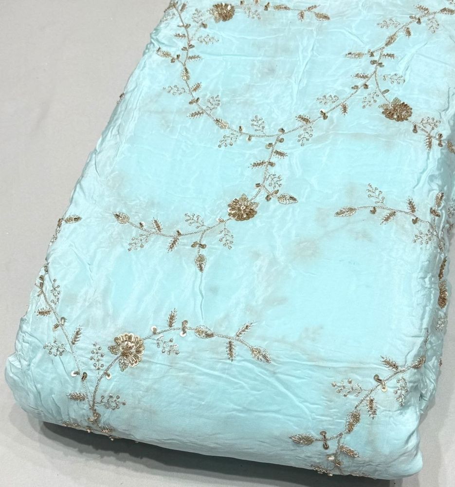 Crepe Sequence Zari Embroidery Turquoise