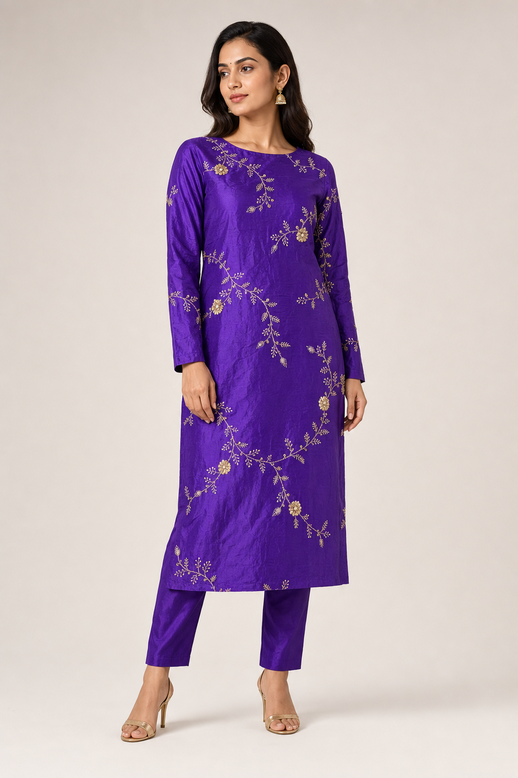 Crepe Sequence Zari Embroidery Purple