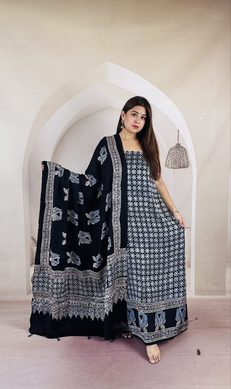 Black Modal Ajrakh Suit 3