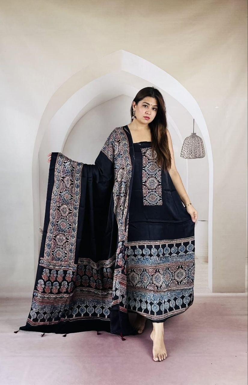 Black Modal Ajrakh Suit 4