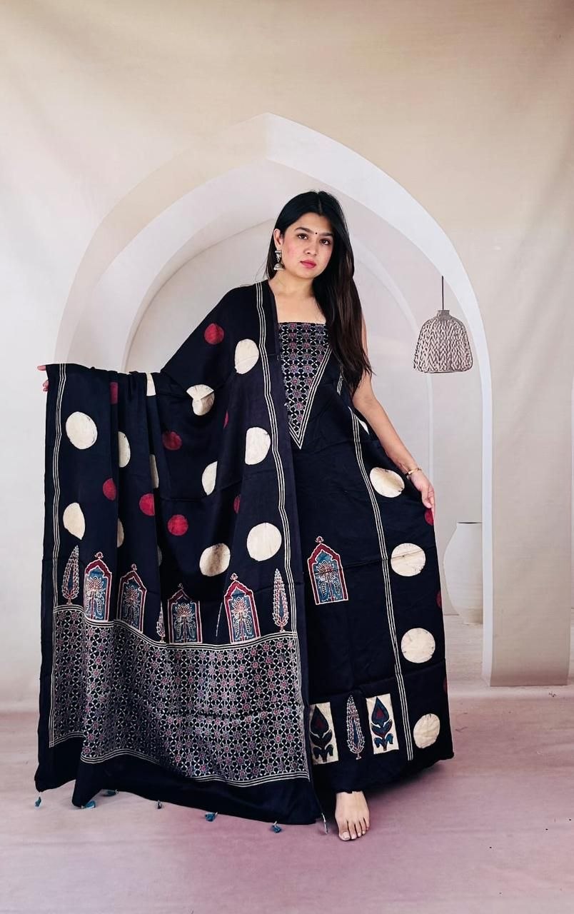 Black Modal Ajrakh Suit 5