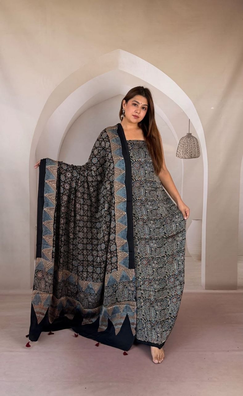 Black Modal Ajrakh Suit 6