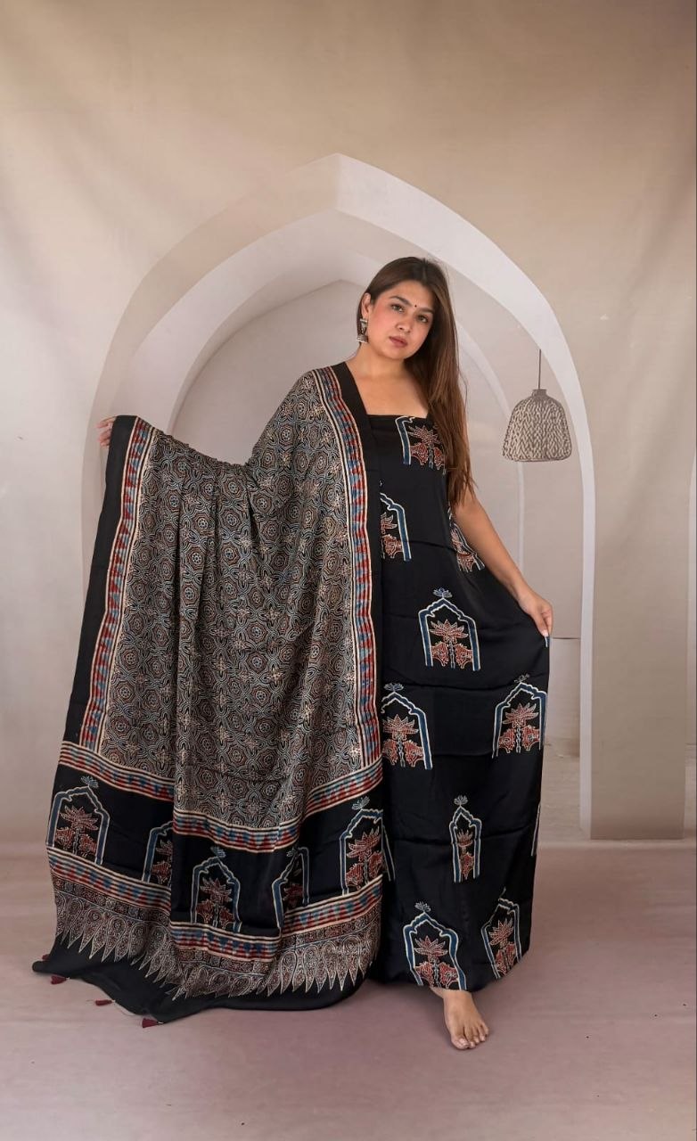 Black Modal Ajrakh Suit 7