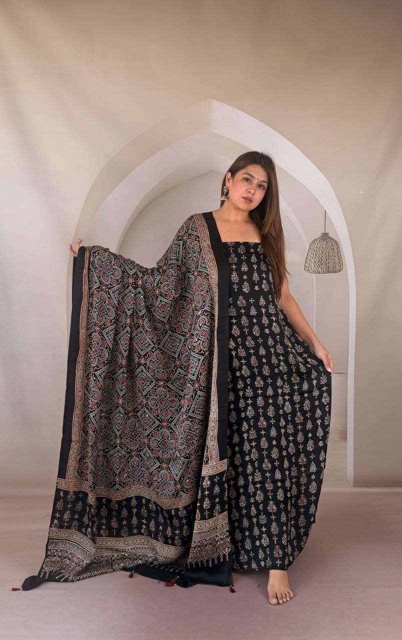 Black Modal Ajrakh Suit 10