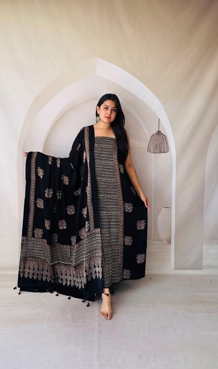 Black Modal Ajrakh Suit 12