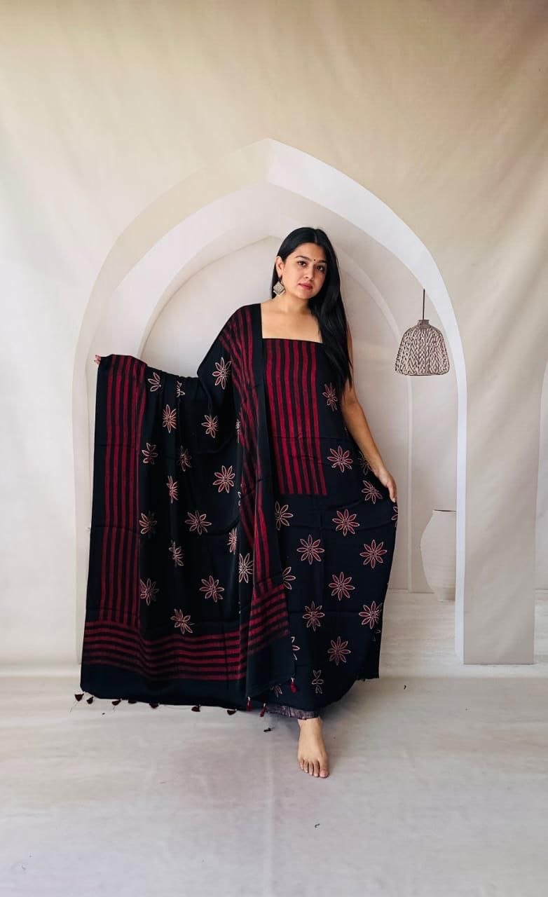 Black Modal Ajrakh Suit 13