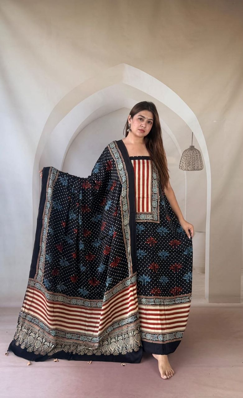 Black Modal Ajrakh Suit 16