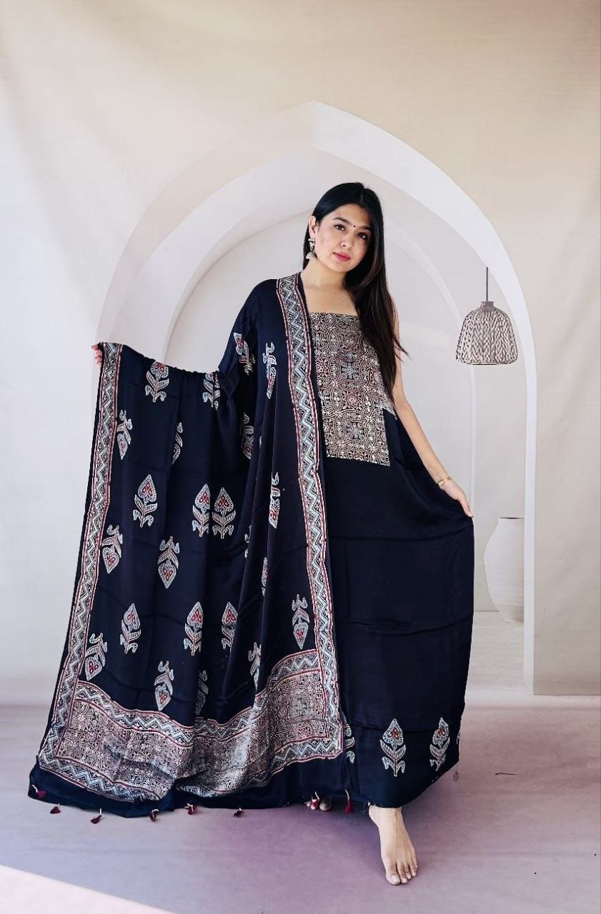 Black Modal Ajrakh Suit 25