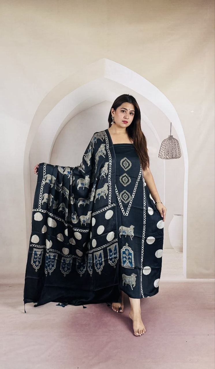 Black Modal Ajrakh Suit 26