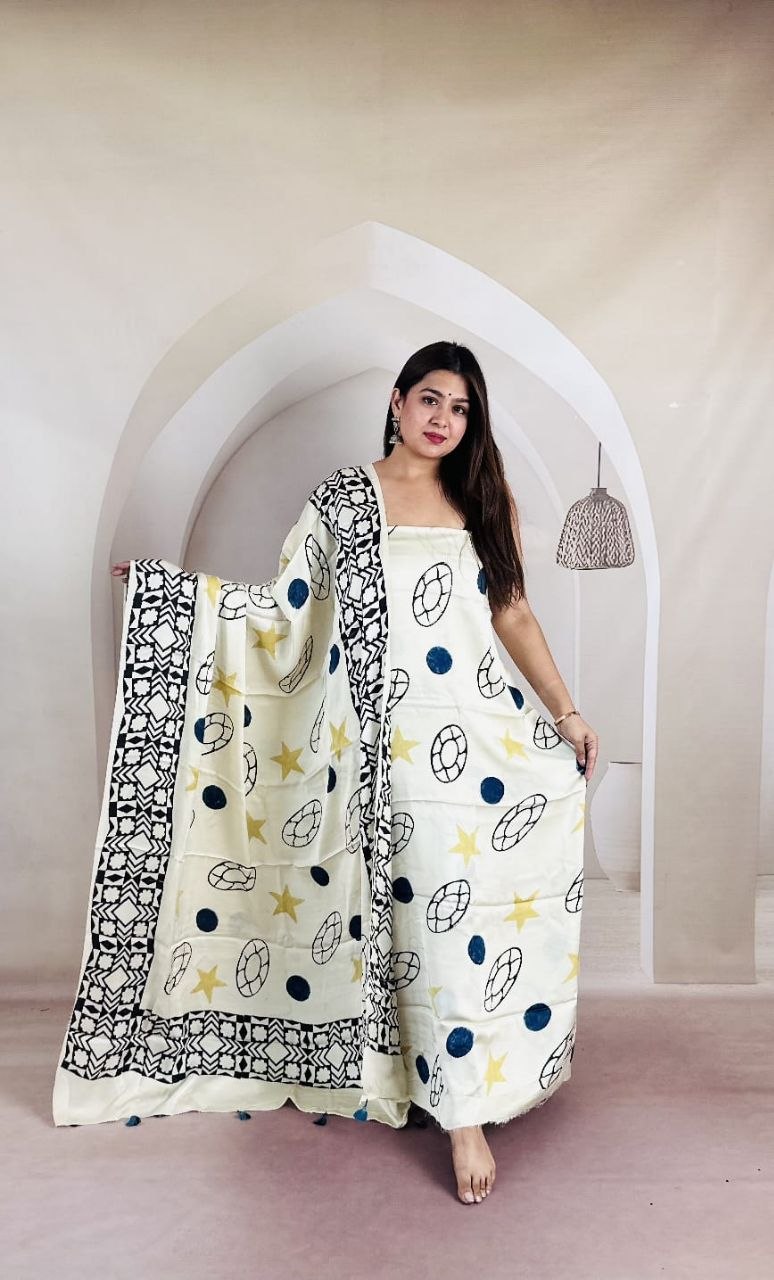 Cream Modal Ajrakh Suit 1