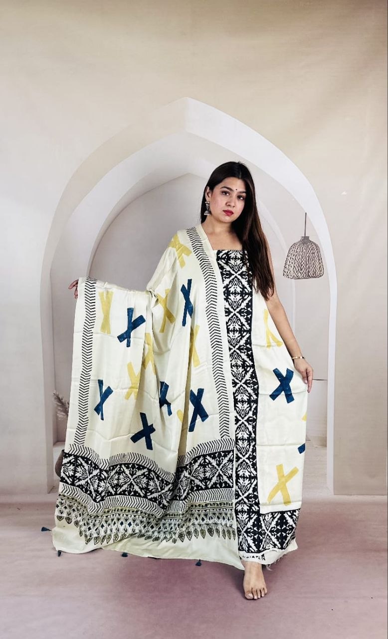 Cream Modal Ajrakh Suit 2