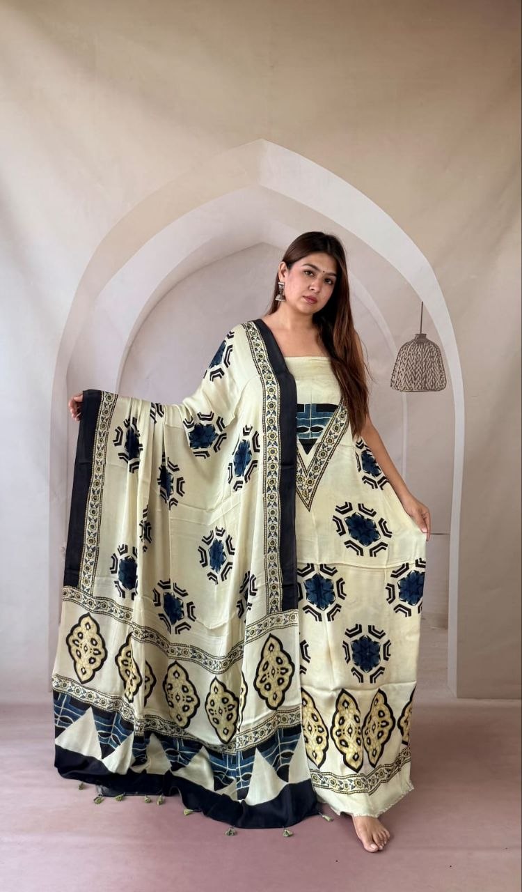 Cream Modal Ajrakh Suit 3