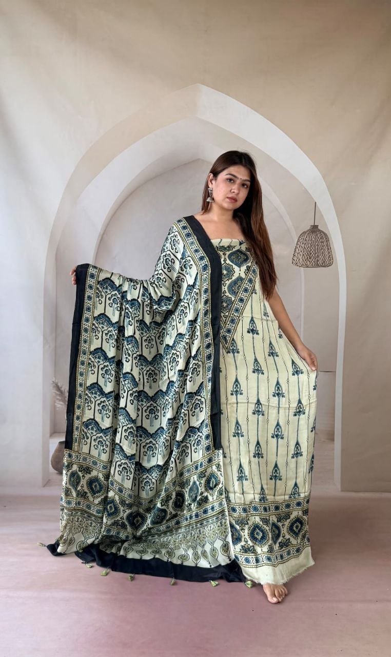 Cream Modal Ajrakh Suit 4