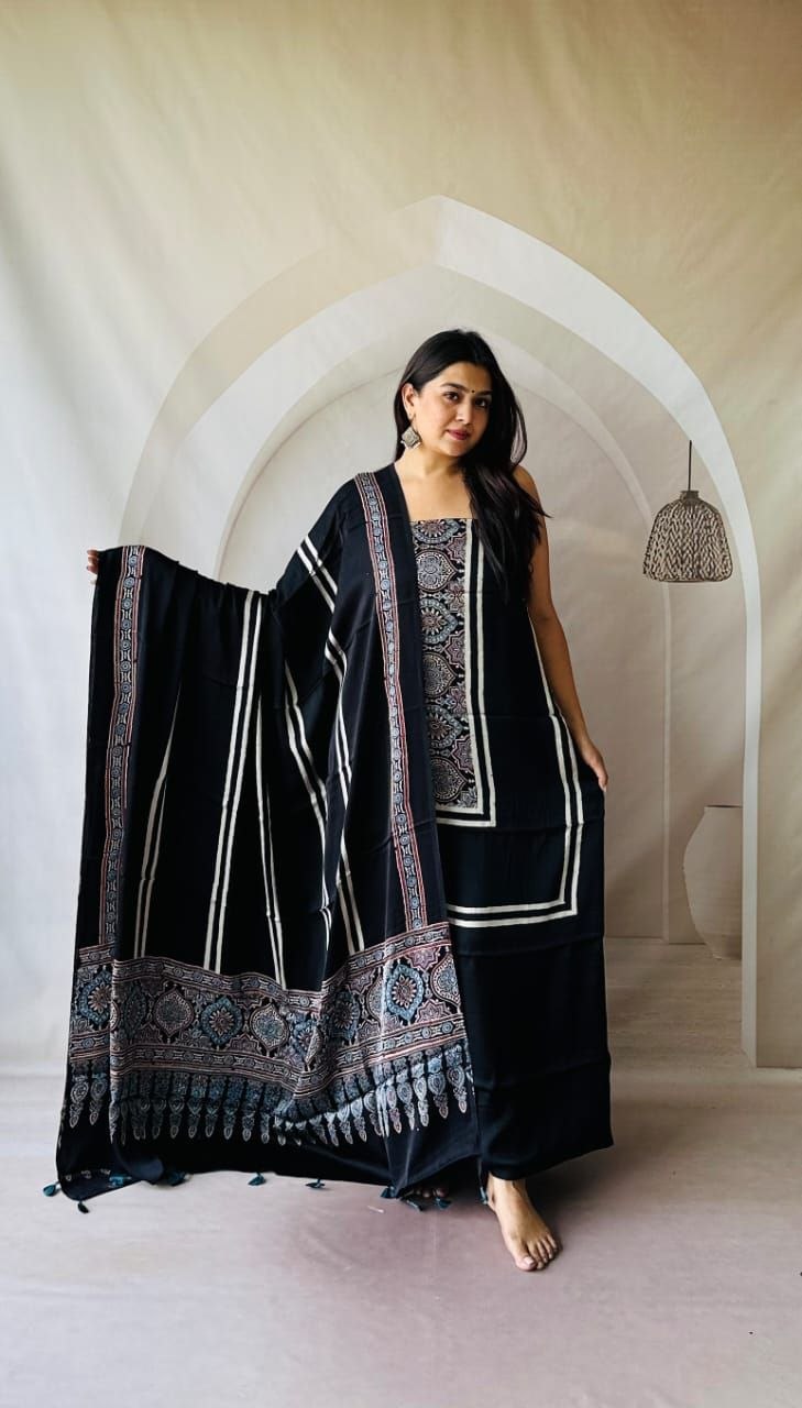 Cream Modal Ajrakh Suit 5