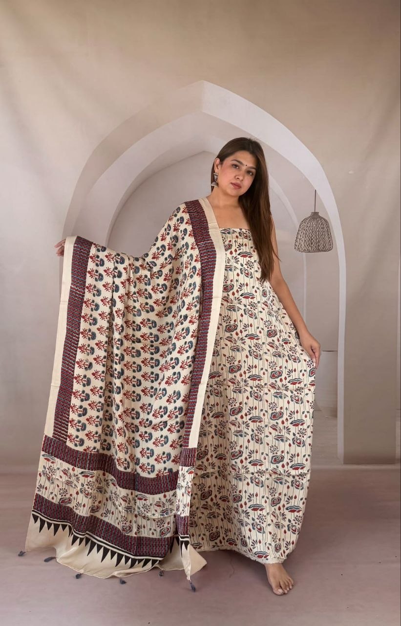 Cream Modal Ajrakh Suit 6