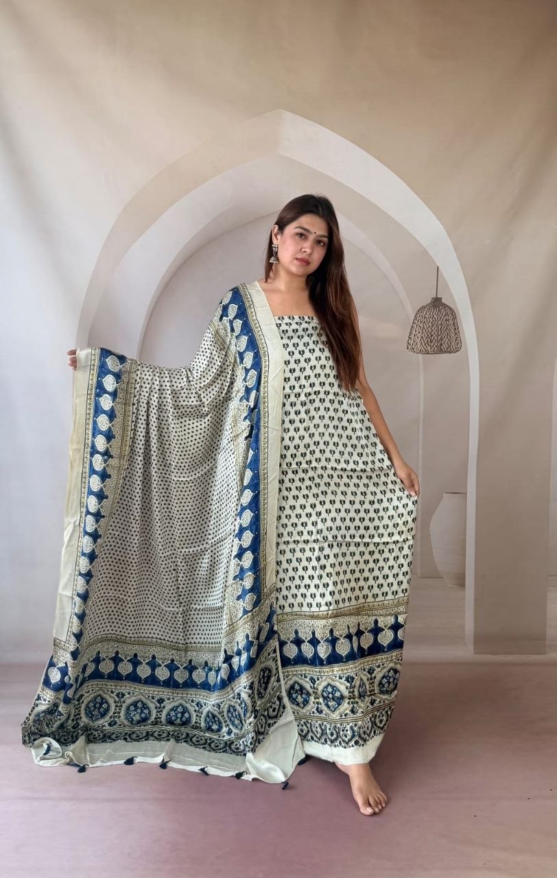 Cream Modal Ajrakh Suit 7