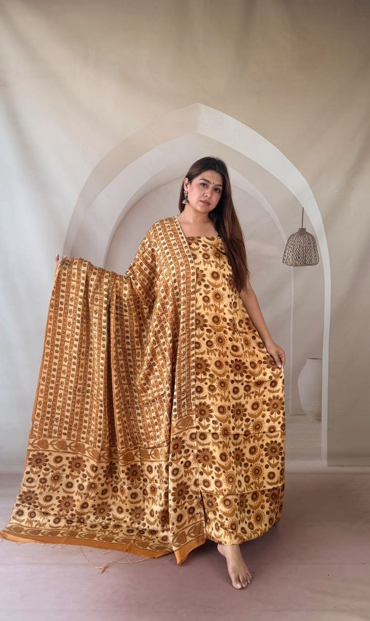 Mustard Modal Ajrakh Suit 1