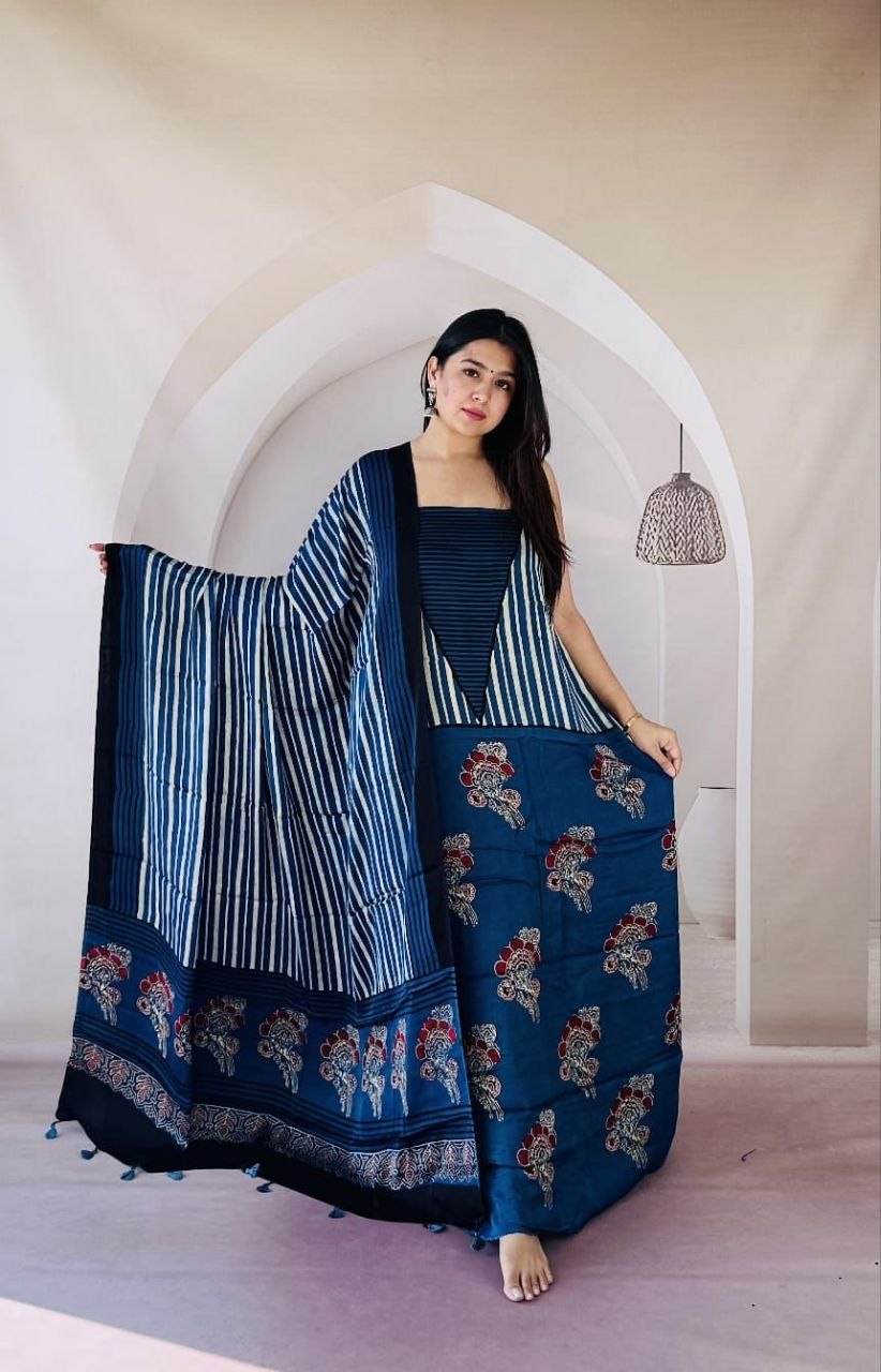 Navy Blue Modal Ajrakh Suit 4