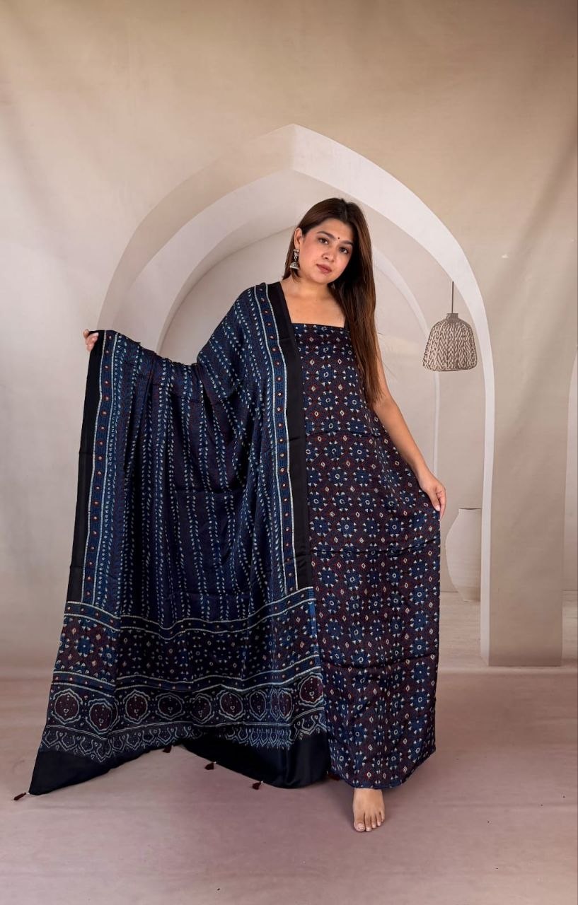 Navy Blue Modal Ajrakh Suit 5