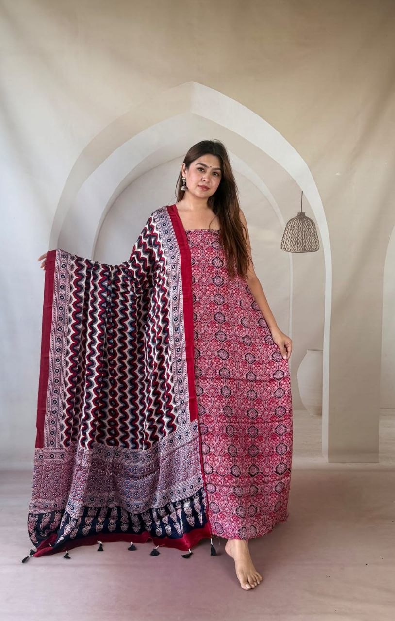 Pink Modal Ajrakh Suit 1