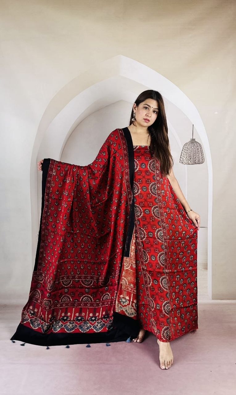 Red Modal Ajrakh Suit 2