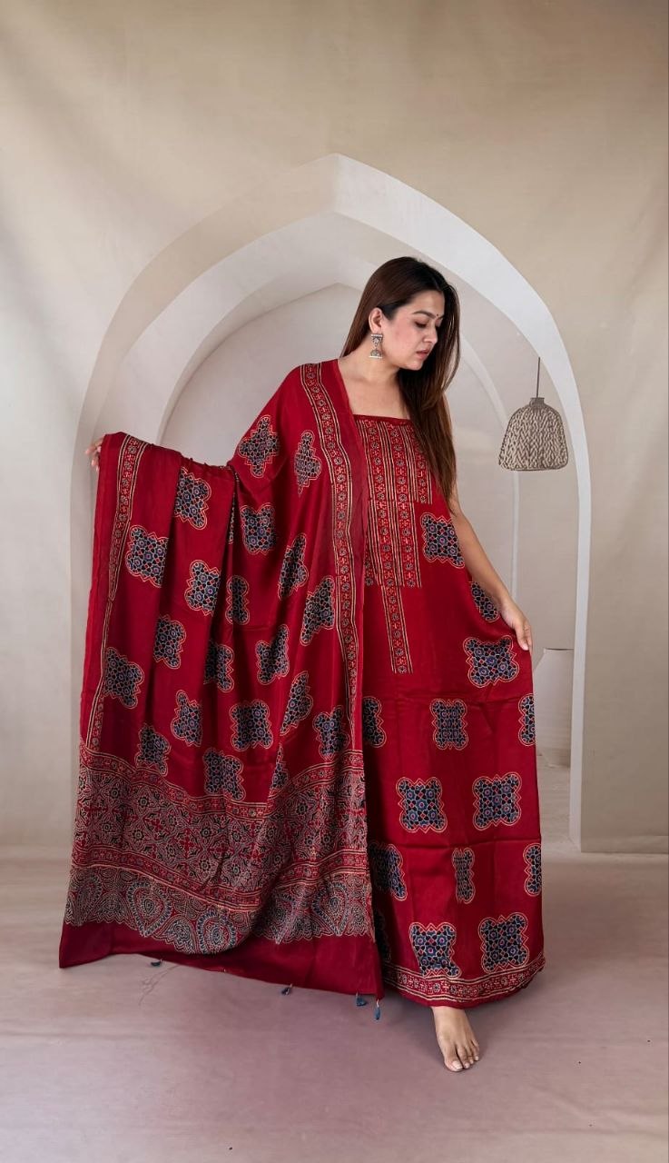 Red Modal Ajrakh Suit 3