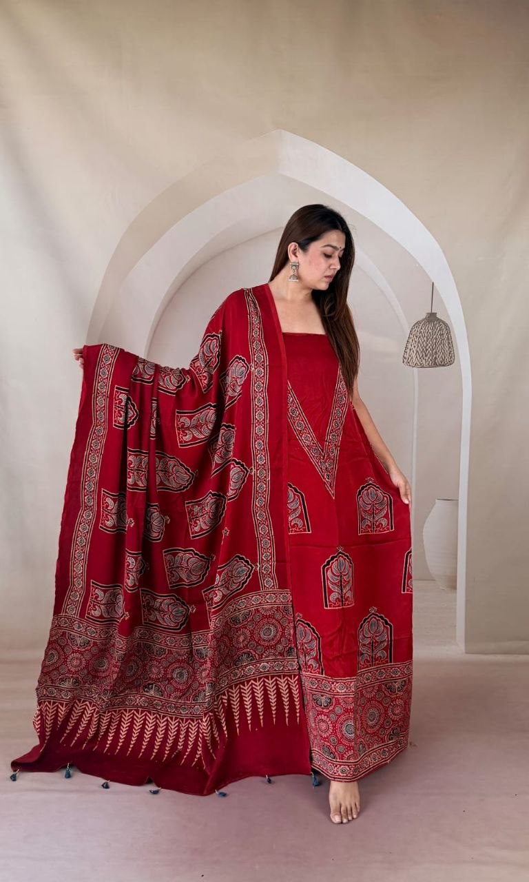 Red Modal Ajrakh Suit 4