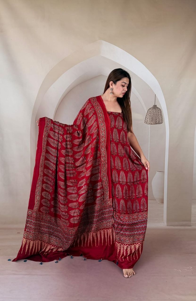 Red Modal Ajrakh Suit 5