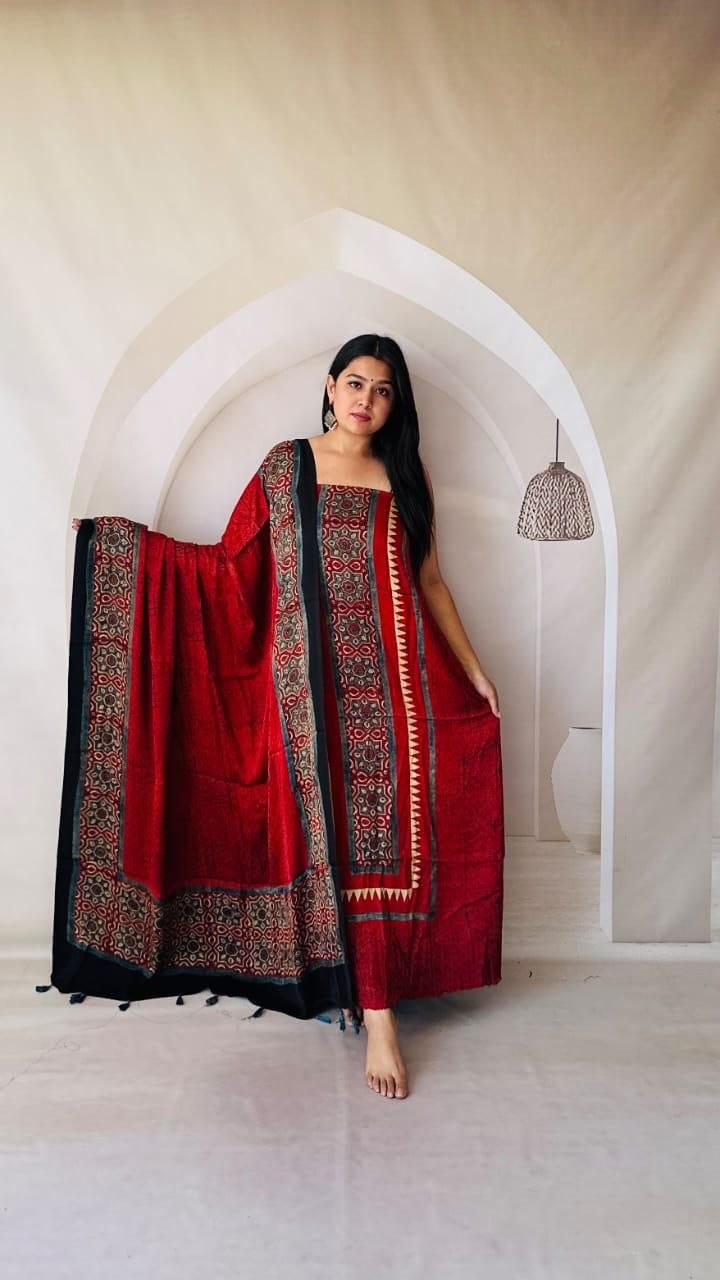 Red Modal Ajrakh Suit 6
