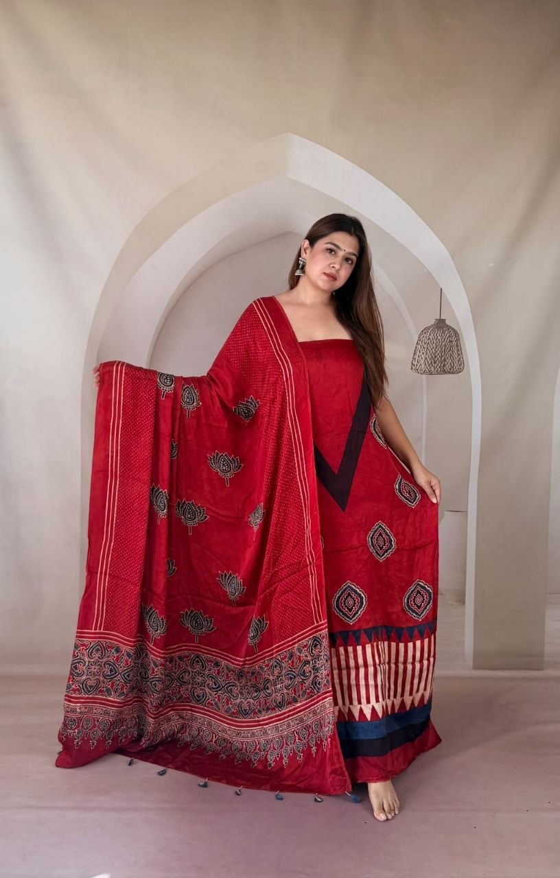 Red Modal Ajrakh Suit 7