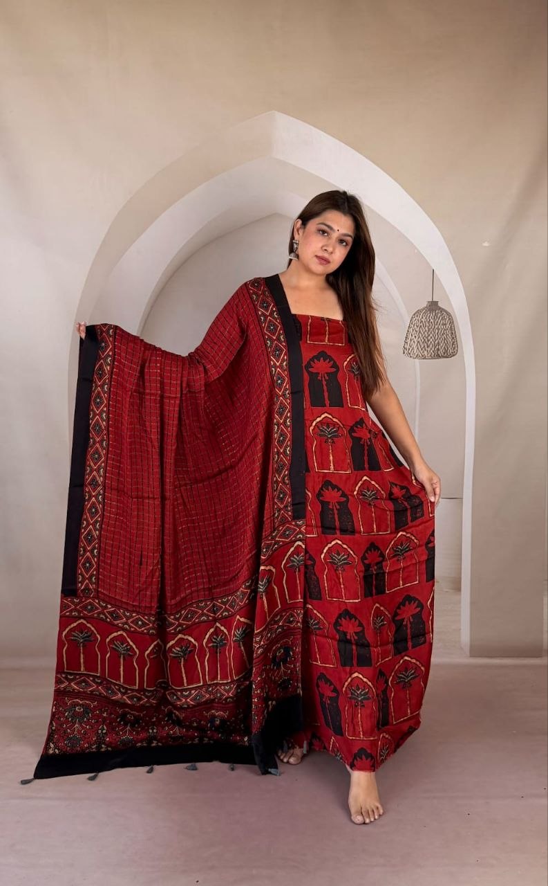 Red Modal Ajrakh Suit 9