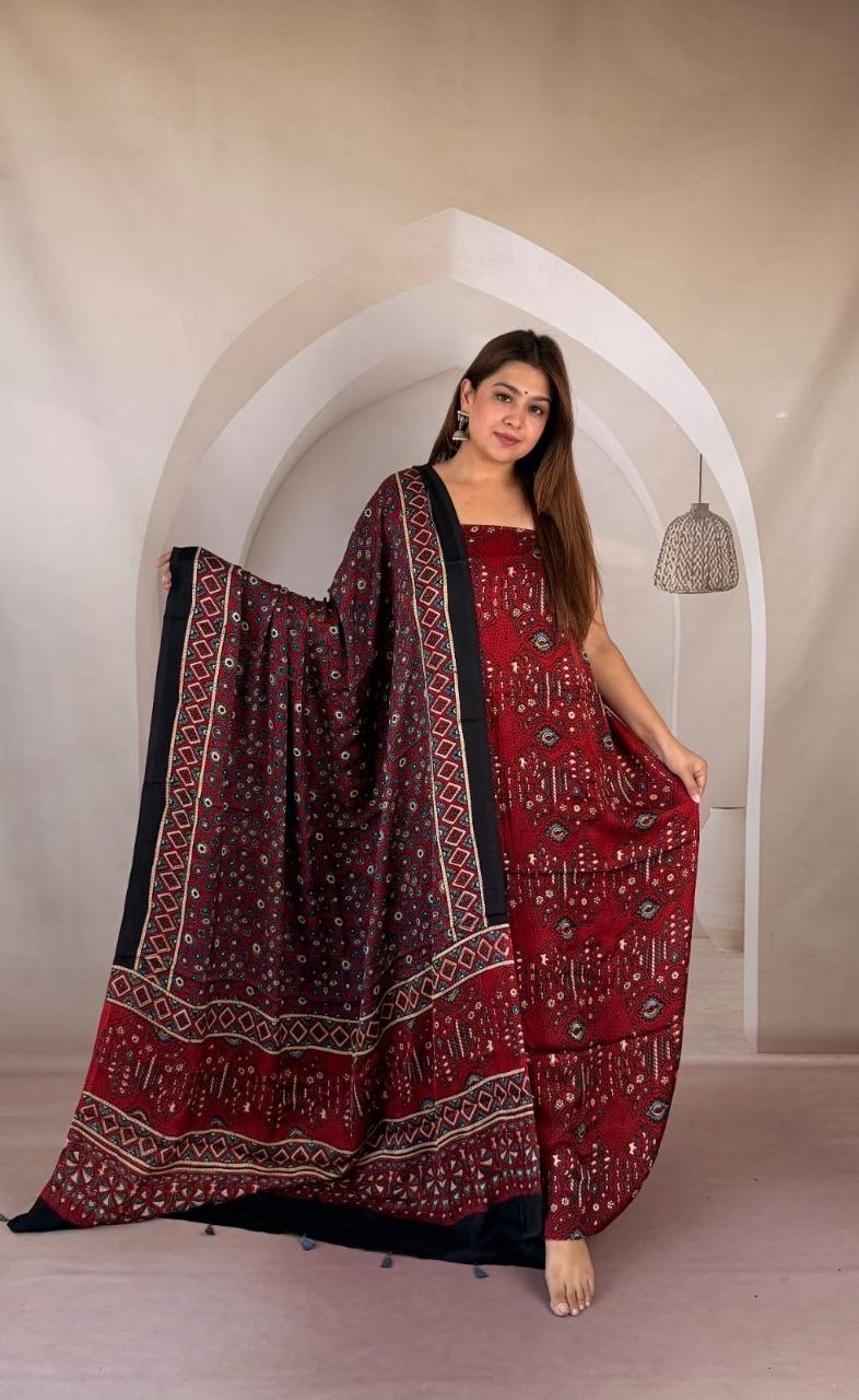 Red Modal Ajrakh Suit 10